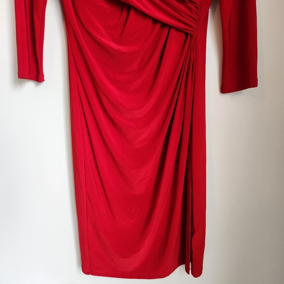 Lauren Ralph Lauren Size 8 Red Faux Wrap Long Sleeve Dress Knee Length Stretchy - Picture 5 of 12